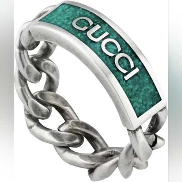 Gucci-NIB- Tag Chain Enamel Arg 925 Ring Gucci Size 19 - Picture 2 of 8